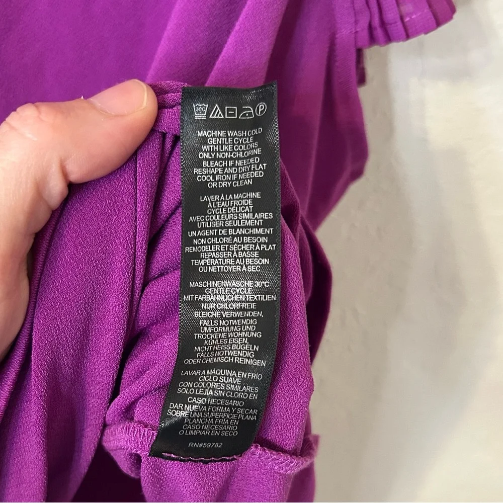 Adrianna Papell V-Neck Top with Pleated Flutter Sleeves purple blouse Size XL - Picture 4 of 6